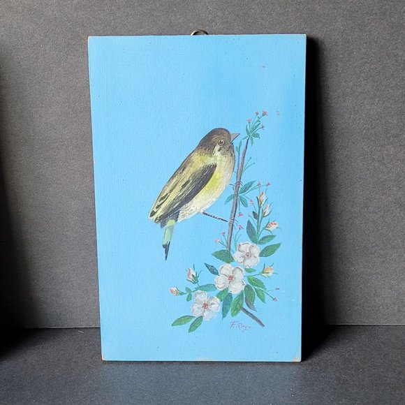 Vintage Bird Painting on Board Signed Gallery Wall Bird Lover Watcher